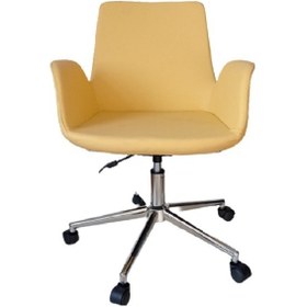Resim Sekreter Sandalyesi Döküm Süngerli Sarı Suni Deri Kumaşlı 