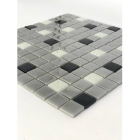 Resim Orient Mutfak,banyo,havuz ve Zemin Için Gri Siyah Beyaz 25X25 Cam Mozaik ( 1 Koli = 10 File = 1 m2 Fiyatıdır ) 