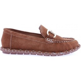 Resim Dgn 600-23y Kadin Dikiş Detayli Metal Tokali Loafer Ayakkabi 600-2109-R1783 Taba 