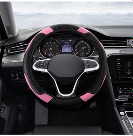 Resim Tenfowee Kırmızı Pembe Karbon Fiber Deri Direksiyon Kılıfı - Nonslip, Soluk, Nefesli, Esnek, 37-38cm Daire/d Şekilli Direksiyonlar İçin Pembe 