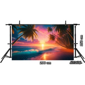 Resim Venspor Tropik Palmiye Ağaçları ve Renkli Gün Batımı Manzarası Arkaplan, 200x150cm, Fon, Duvar Örtüsü 