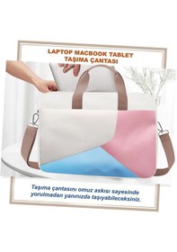 Resim Microcase Apple Uyumlu iPad Pro 13 2025 İçin Tablet Çantası 2 Bölmeli Al4227 Krem Pembe Mavi Omuz Çantası 