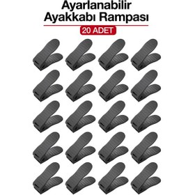 Resim 20 Adet Ayarlanabilir Ayakkabı Rampası Dolap İçi Ayakkabı Düzenleyici Organizer Siyah 
