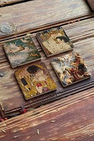 Resim Oscar Stone Decor Taş Bardak Altlığı Stone Coasters - 4lü Set Ünlü Tablo Kolleksiyonu Seti 