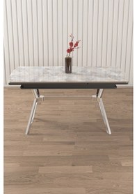 Resim Canisa Sim Serisi 89x150 Açılabilir Lak Panel Rampla Gri Masa Takımı 6 Siyah Sandalye Beyaz Mermer Desen Masa Sandalyeler Siyah 
