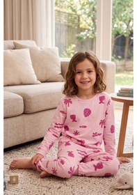 Resim Zuzunga Deniz Temalı Pembe Renk %100 Pamuk Kız Çocuk Pijama Takımı Pudra 