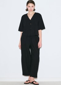 Resim Rustic Buttoned Blouse Black - BLACK / L 