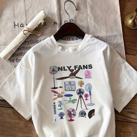 Resim Kadınlar için Rahat Yaka T-Shirt, "Sadece Hayranlar" Grafik Baskısı, Kısa Kollu, Renkli Karikatür Tasarımı, Yumuşak Polyester Kumaş, Tüm Mevsimler İçin Rahat Uygunluk, Günlük Giyim | Eğlenceli Moda | Polyester Te 