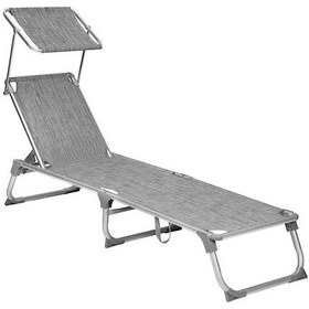 Resim Songmics Gcb19tg Ayarlanabilir Ve Katlanabilir Gölgelikli Şezlong, 55x193x31 Cm, Gri Kırçıllı, 