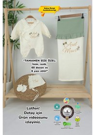 Resim Gros Shop Müslin Yeni Doğan 4katlı Organik %100pamuk Kişiye Özgü Nakışlı Hastane Çıkış Seti Güllü Model-5 Ekru-2 