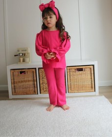 Resim Asortik Kids Kız Çocuk Bürümcük Kumaş 2'li Set Balon Kol Bluz + Pantolon-F110-JLB-083 