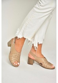 Resim Fox Shoes P555453803 Bej Hakiki Deri Kalın Topuklu Kadın Sandalet Bej-hakiki Deri Bej 