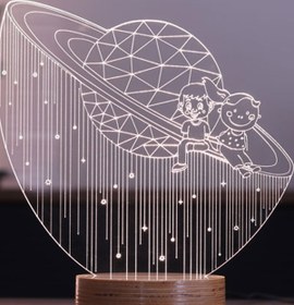 Resim BY-LAMP Satürn Kız Ve Erkek Figürlü Dekoratif Hediye Led Masa Lambası | 7 Işık Rengi | Ahşap Taban 