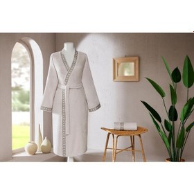 Resim Özdilek Aurea Nakışlı Kimono Kadın Bornoz Seti Bej 