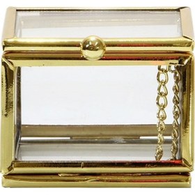 Resim Kapaklı Cam Kare Küçük Kutu Altın 