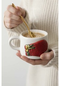 Resim Rivaistanbul Eldiven Amore 24 K Altın Süslemeli El Yapımı Yılbaşı Hediyesi Seramik Double Kahve Fincanı, Mug, Kupa Beyaz 