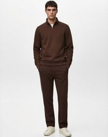 Resim Koton Pamuklu Uzun Kollu Yarım Fermuarlı Dik Yaka Sweatshirt Kahverengi 6wam70219mk Kahverengi 