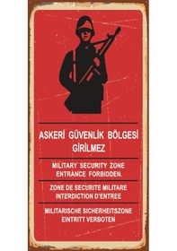 Resim Askeri Güvenlik Bölgesi Girilmez (10 CM X 20 CM) Mini Retro Ahşap 