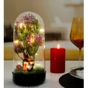 Resim Mobgift Sümbül Çiçeği Altında Sevgili Çift Tasarımlı Işıklı Fanus (Mor) 