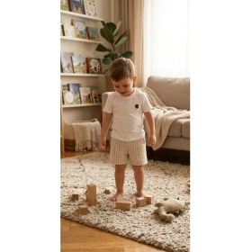 Resim Ayda Kids Wear Erkek Bebek Beyaz Tişört Çizgili Şort Takım Yazlık 2’li Set (9 Ay-3 Yaş) 