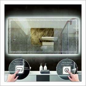 Resim Dnr-Mirror70x100 Cm Günışığı Ledli Tasarım Kumlamalı Dokunmatik Tuşlu Buğu Önleyicili Banyo Aynası 