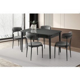 Resim Ortadan Açılır Büyüyen 60x100cm Koyu Gri Ahşap Salon Yemek Masa Gri Gözde Sandalye Takımı 4 Sandalye Koyu Gri 