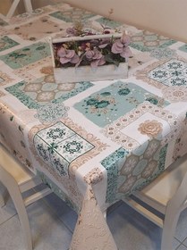 Resim Elyaflı Pvc Muşamba - Desenli Silinebilir Masa Örtüsü Mavi 140 X 220 