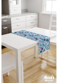 Resim Mavi Kelebekler Desenli Baskılı Süet Runner Masa Örtüsü 