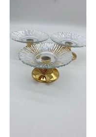 Resim 3'lü Kelebek Ayaklı Gold Cam Lokumluk, Şekerlik, Çerezlik, Kahve Yanı Sunumluk 13cm Gold 