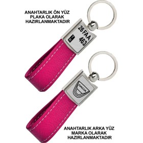 Resim Promosyon Denizi Ön Yüz Dacıa Logolu Arka Yüz Plakanıza Özel Pembe Anahtarlık 