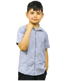 Resim Asg Tekstil Mavi Renk Beyaz Çizgili Kısa Kol Çocuk Gömlek-108 