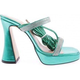 Resim Dgn 3582-23y Kadin Kristal Taşli Bantli Bilekten Bağlamali Kalin Topuklu Sandalet 3582-2271-R13776 Yeşil 