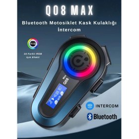 Resim Q08 Max Rgb Işık Efektli Intercom Bluetooth Motosiklet Kask Kulaklığı Intercom Kulaklık 