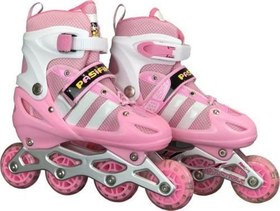 Resim Pembe Işıklı Ayarlanabilir 4 Tekerli Alıştırma Çocuk Pateni 