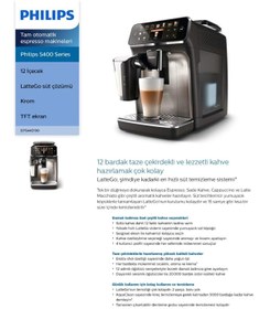 Resim Philips LatteGo Tam Otomatik Espresso Makinesi, Tek Dokunuşla 12 Çeşit İçecek, EP5447/90 763USERI 