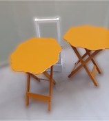 Resim Çanta Zigon Sehpa Yonca Model İkili Takım Ahşap Mdf Hardal Renk Uyumu El Yapım 