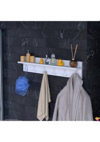 Resim Modilayn Kedi Serisi 6 Lı Banyo Askısı Seti 96,4x18 Cm 18 Kancalı Raflı Düzenleyici Yer Tasarrufu Beyaz 