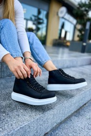 Resim Pabucmarketi Bağcıklı Kadın Sneaker Bot Siyah 