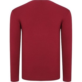 Resim T8587 Dewberry V Yaka Erkek Uzun Kol T-shırt-düz Bordo Düz Bordo 