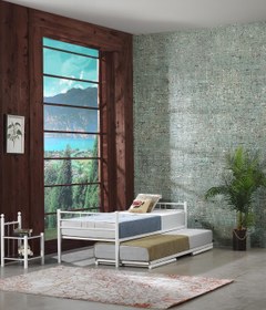 Resim Unimet Yavrulu Ikiz Ferforje Metal Karyola-beyaz 