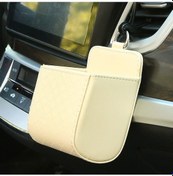 Resim Rogfer Araba Hava Çıkışı Deri Çok Fonksiyonlu Cep Telefonu Kartı Asılı Saklama Kutusu, Renk: Bej 