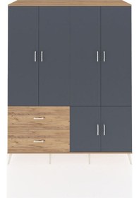 Resim Kronos Gardrop 5 Raflı 2 Çekmeceli 2 Askılı 176x59x221 Çam-antrasit/çam Antrasit/çam 