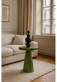 Resim Tekli Ahşap Mantar Sehpa El Yapımı Masif Yan Sehpa - Çimen Yeşili Renk Yeşil 