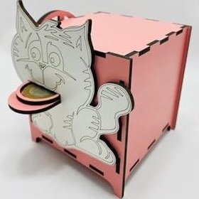 Resim Para Yutan Kedi Ahşap Kumbara, Dekoratif Kutu, 10x12x12 cm 