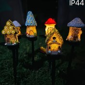 Resim Güneş Enerjili Mantar Evi LED Işık, Reçine Crafted Dış Mekân Dekoru, Bahçe Çim Işık, Plastik Lambalar, Switch Kontrol, Sökülebilir Klipler, 600mAh Nikel Pili, Uzaktan Kumanda Yok 