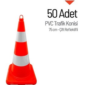Resim 50 Adet Pvc Trafik Konisi 75 Cm Çift Reflektifli Trafik Dubası-3734 
