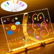 Resim ® LED Işıklı Kendiliğinden Renkli Fosforlu Kalemli Dikdörtgen Yazı Panosu 20x30 cm 