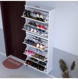 Resim Modilayn Varbi Umay' 2 Li Asma Kapı Önü 52x 181 X25, 5 Cm Lik 5 Düşer Kapak 10 Göz Bölmeli Ayakkabılık Beyaz - Meşe 