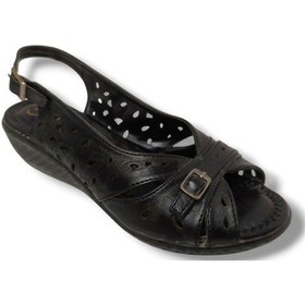 Resim Hisaş 3122-20 Delikli Dolgu Topuk Kadın Sandalet Siyah 