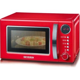 Resim Severin Severın Izgara Işlevli 2'si 1 Arada Retro Mikrodalga, 5 Güç Seviyeli ve 8 Otomatik Programlı Izgara Fırın, Izgaralı Yüksek Kaliteli Mikrodalga, Yakl. 700 W, Kırmızı/krom, Mw 7893 